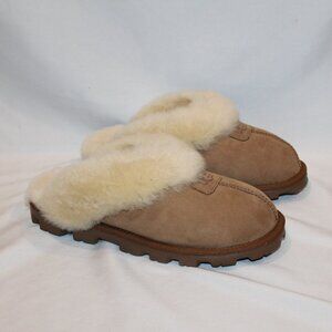 NEW UGG WOMEN'S COQUETTE SUEDE SHEARLING LINED SLIP ON CHESTNUT SLIPPERS